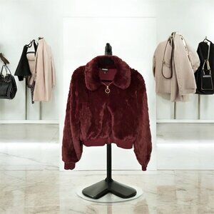 Chic Faux Fur Jacket - Burgundy (Medium)